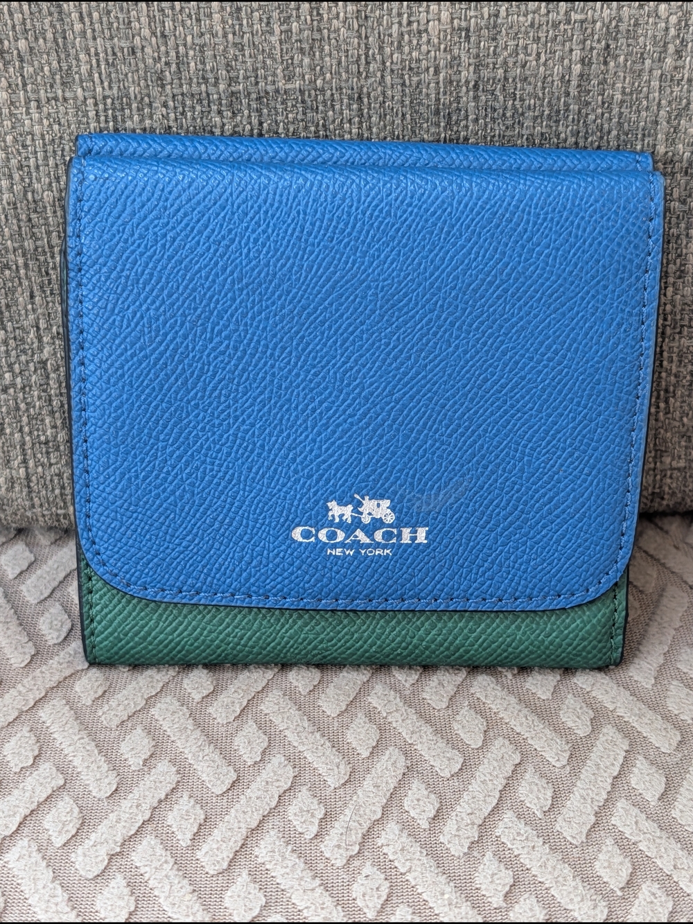 Coach Blue and Green Leather Trifold Wallet